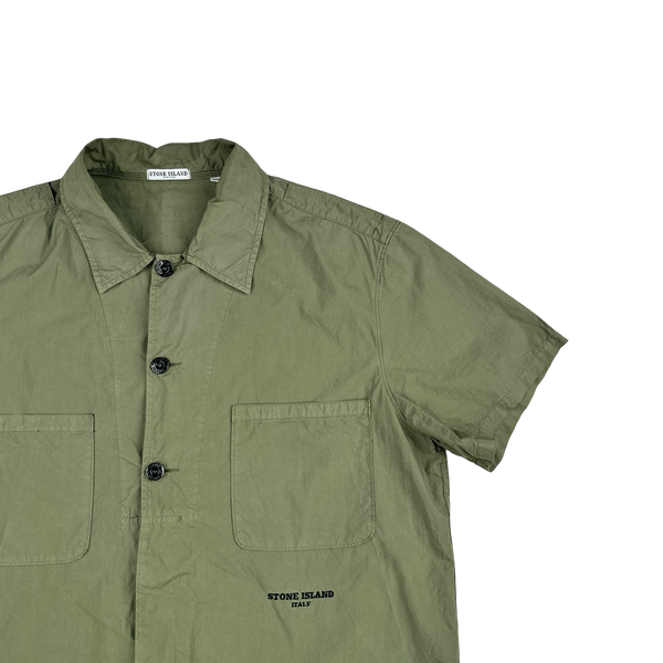 Stone Island 2004 Khaki Cotton Spellout Short Sleeve Shirt - XL