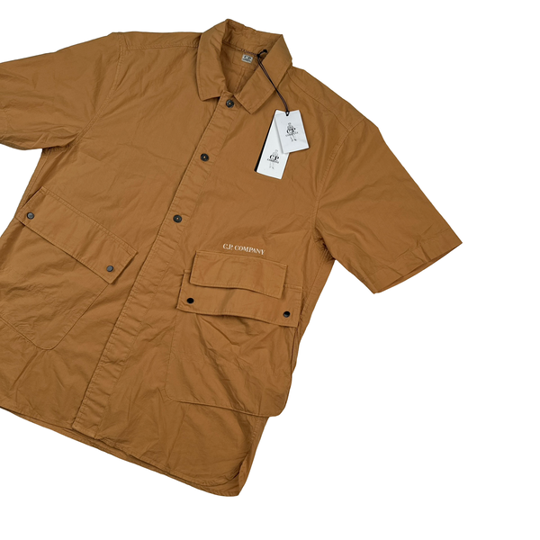 CP Company Orange Popeline Short Sleeve Spellout Shirt - Large - XL