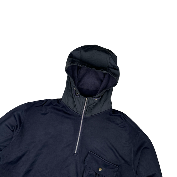 CP Company Vintage Navy Cotton Blend Quarter Zipped Hoodie - XXL