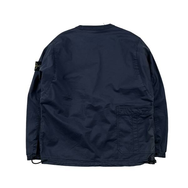 Stone Island 2021 Navy Brushed Cotton Cargo Pullover Overshirt - Small