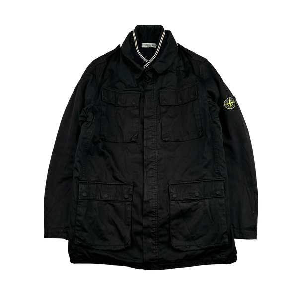 Stone Island 2006 Black Cotton Raso Gommato Wool Dutch Rope Jacket - XL