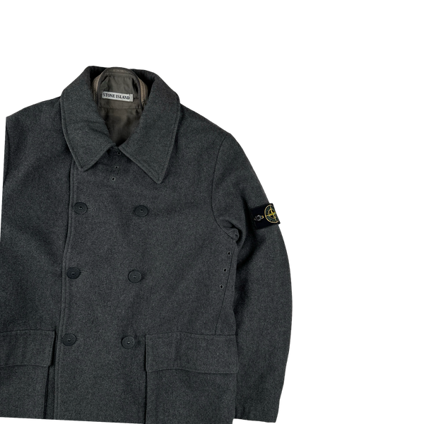 Stone Island 1999 Grey Vintage Wool Double Breasted Duffle Jacket - Medium