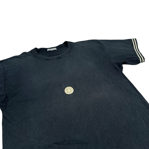 Stone Island Vintage 80s Black Rubber Chest Logo T Shirt - Large