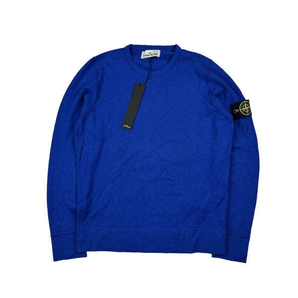 Stone Island 2015 Royal Blue Cotton Knitted Crewneck Jumper - Small