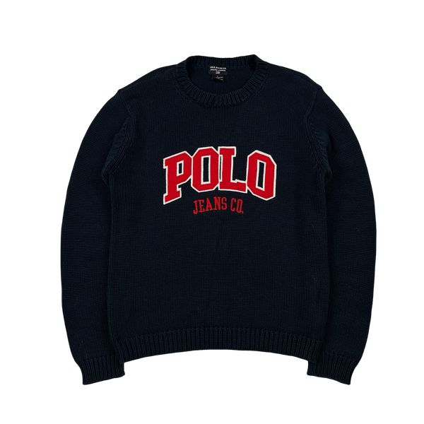 Ralph Lauren Polo Jeans Cotton Spellout Knit Crewneck Jumper - Large