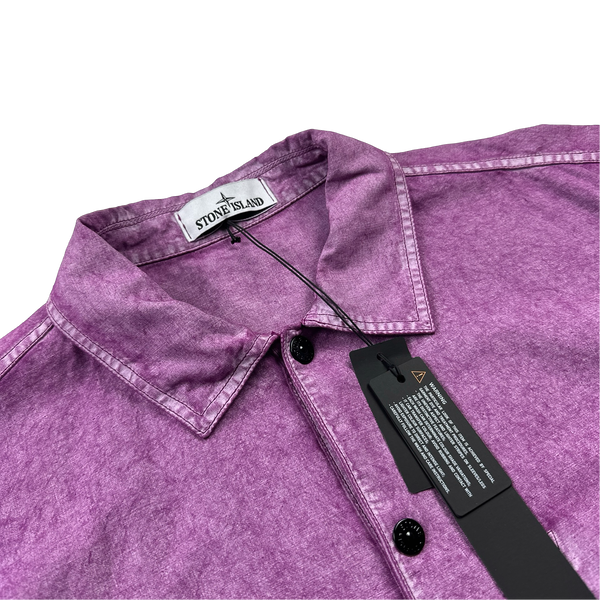 Stone Island 2023 Purple Wash Reflective Spellout Cotton Marina Pullover Shirt - Large
