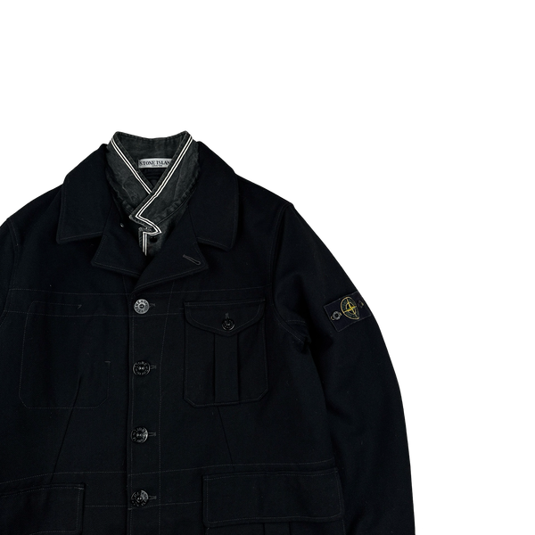 Stone Island 2008 Black Wool Lined Dutch Rope Duffle Jacket - XL