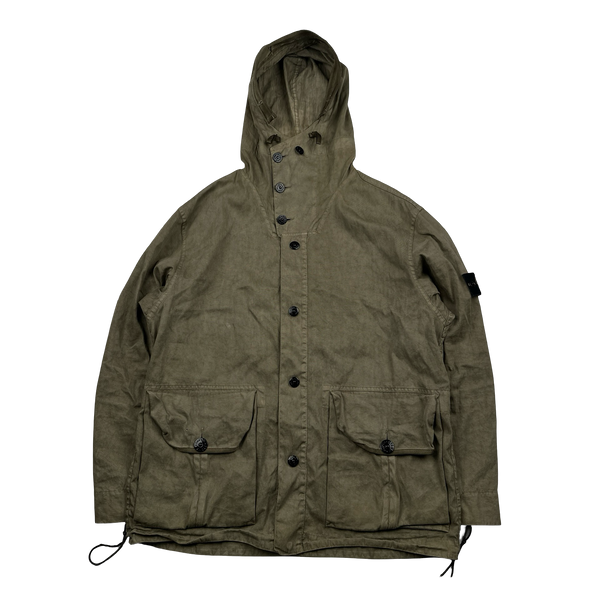 Stone Island 2002 Brown Lino Flax Blend Zipped Jacket - Large