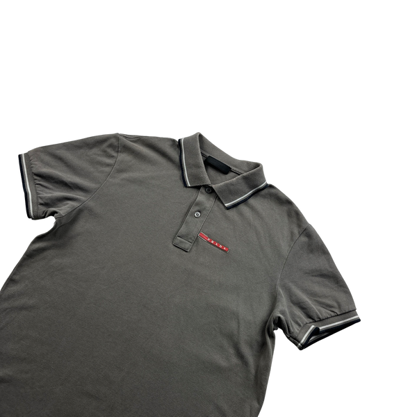 Prada Grey Cotton Collared Polo Shirt - Medium