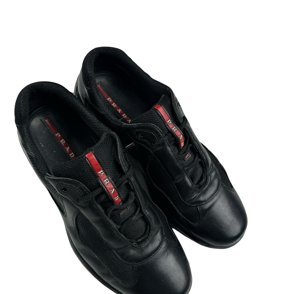 Prada Black Red Tab Cup Trainers - UK 9