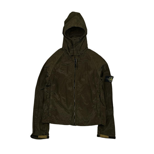 Stone Island 2007 Nylon Metal Khaki Hooded Shimmer Jacket - Medium