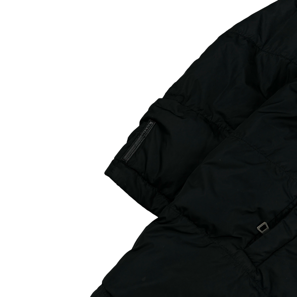 Prada Black Nylon Spellout Tab Padded Reversible Jacket - Large