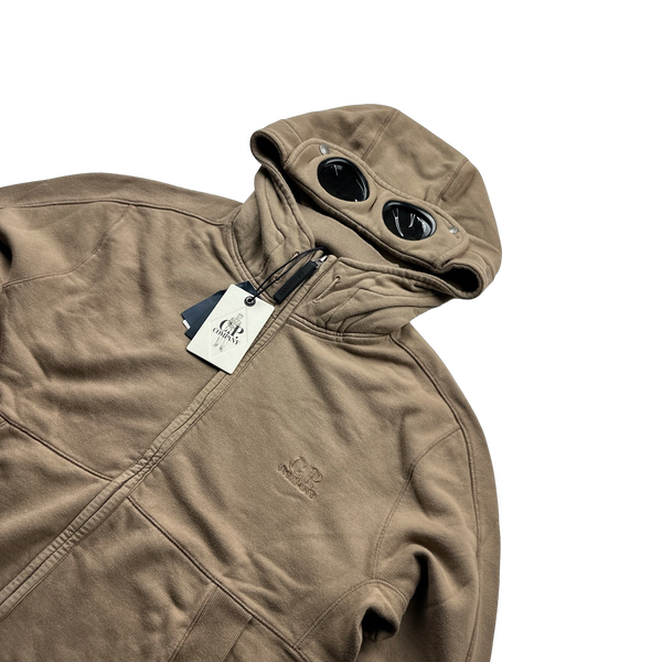 CP Company Light Brown Goggle Zipped Hoodie - Large