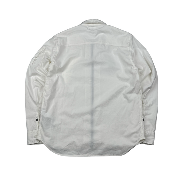 CP Company White Zipped Cotton Lens View Overshirt - Medium