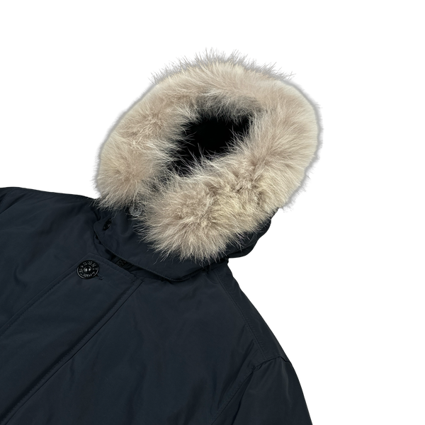 Stone Island 2016 Black Down Filled Micro Reps Fur Hood Parka Jacket - Medium