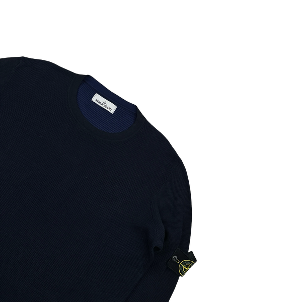 Stone Island 2019 Navy Two Tone Waffle Knit Jumper - Large