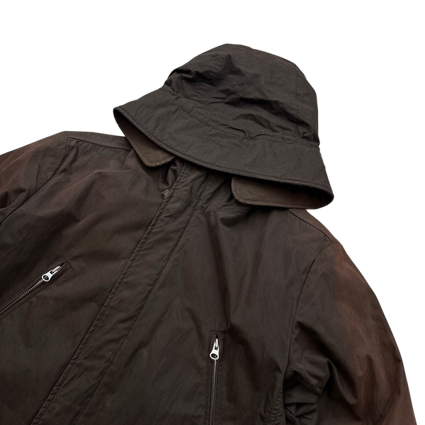 CP Company 2005 Brown Cotton Blend Lino Flax Lined Long Parka Jacket - Large
