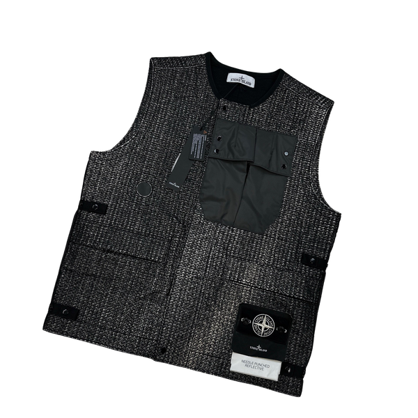 Stone Island 2022 Charcoal Needle Punched Reflective Gilet - Small