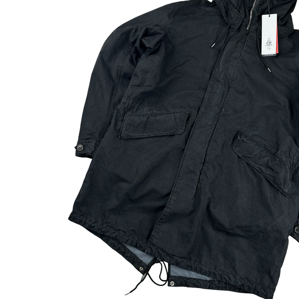 CP Company 50 Fili Black Double Lined Long Fish Tail Jacket - Large