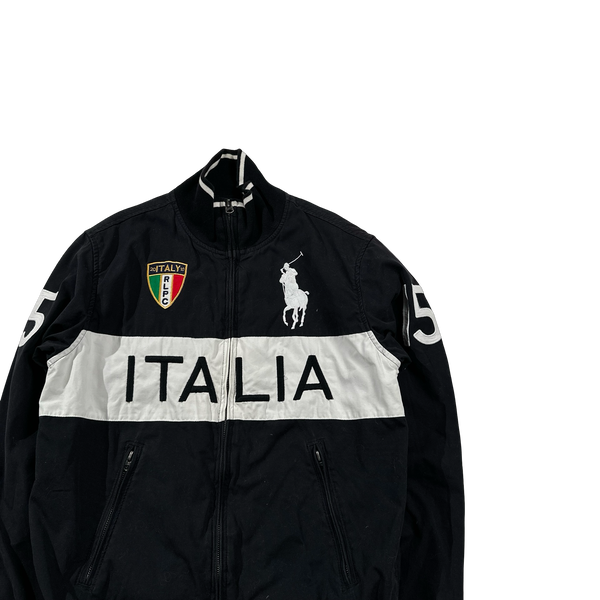 Ralph Lauren Black ITALIA Embroidered Big Logo Spellout Zipped Jacket - Small