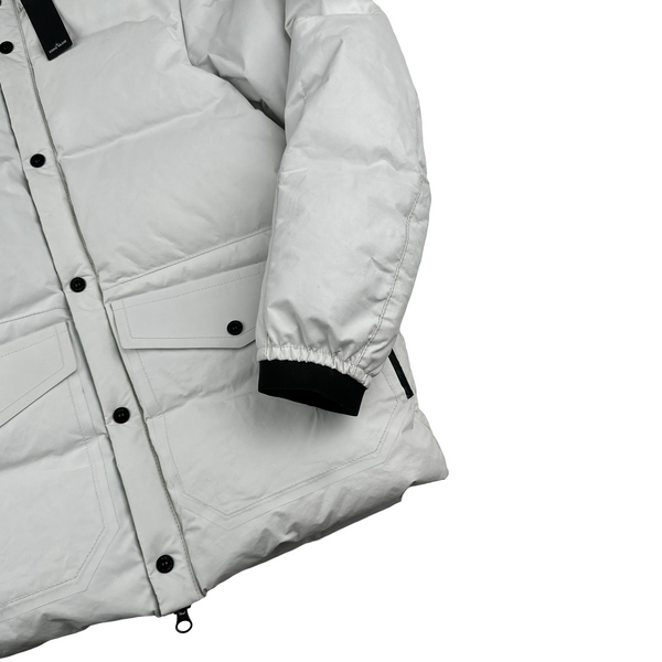 Stone Island 2016 White Featherweight Down Leather Puffer Jacket - Medium