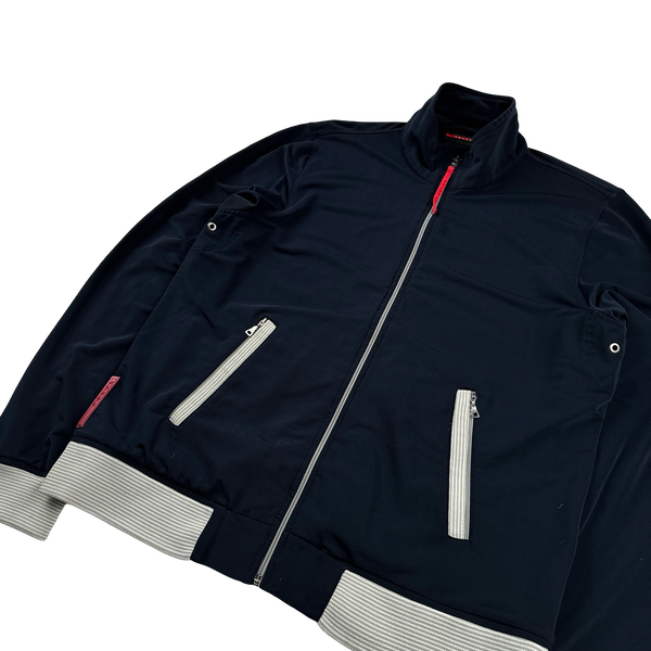 Prada Navy Nylon Stretch Zipped Jumper - Medium