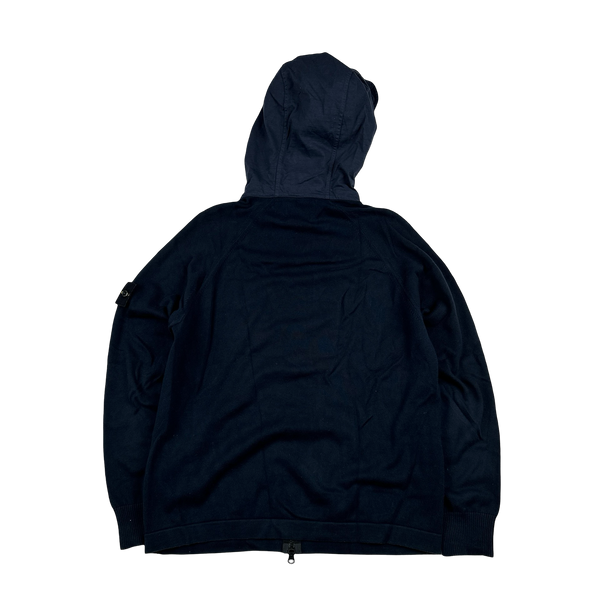 Stone Island 2023 Navy Cotton Knit Hooded Zipped Jumper - Large