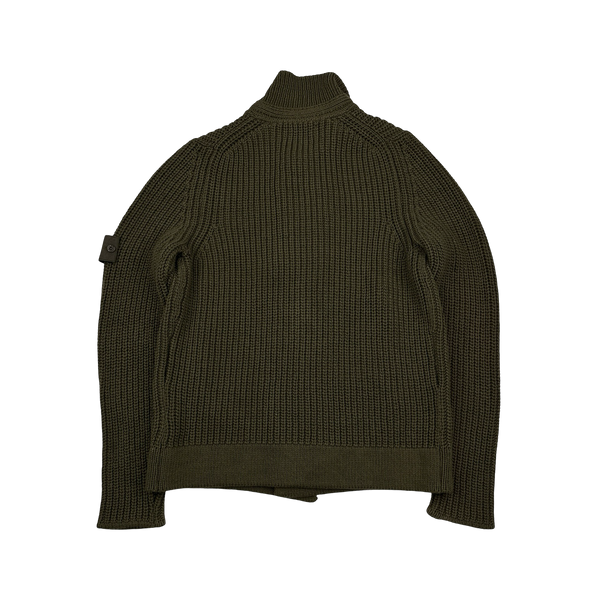 Stone Island 2012 Khaki Ghost Piece Double Breasted Cotton Knit Buttoned Cardigan - Large