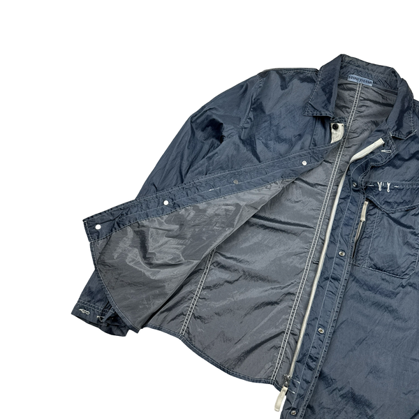 Stone Island 2010 Silver Blue Chest Zip Nylon Metal Overshirt - XXL