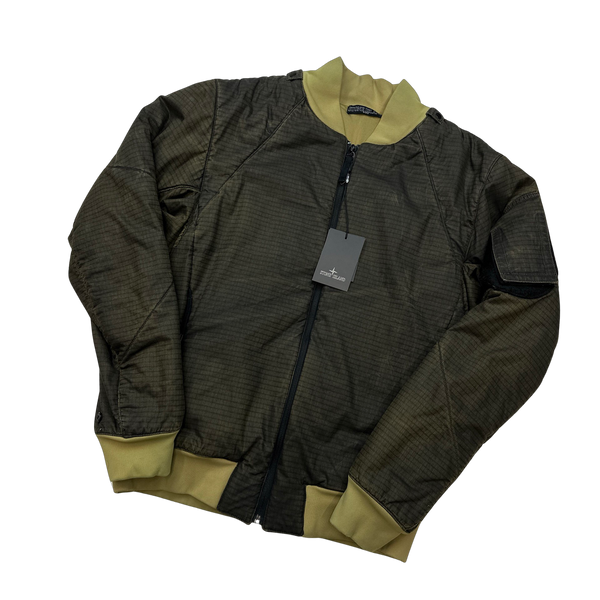 Stone Island 2010 Shadow Project Cotton Lined Khaki Grid Rip Stop Bomber Jacket - Large