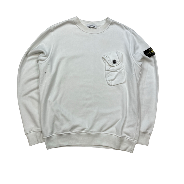 Stone Island 2021 White Chest Pocket Jumper - Medium