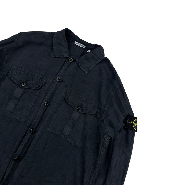 Stone Island 2004 Navy Blue Linen Shirt - Medium
