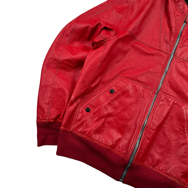 Stone Island 2010 Rare Crimson Red Leather Reversable Jacket - XL