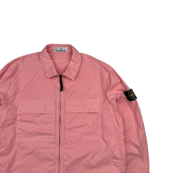 Stone Island 2023 Pink Supima Cotton Twill Zipped Overshirt - Large