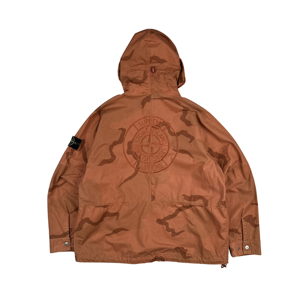 Stone Island Supreme 2019 Orange Brushed Cotton Camo Riot Mask Jacket - Medium