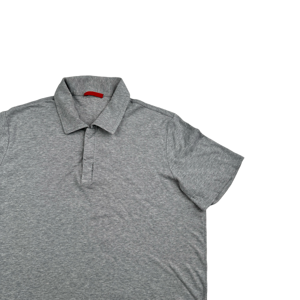Prada Grey Cotton Collared Red Tab Polo Shirt - Large