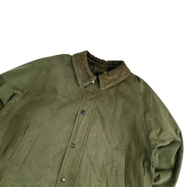 Barbour Olive Green Cotton Flannel Lined Boxy Fit Jacket - XL