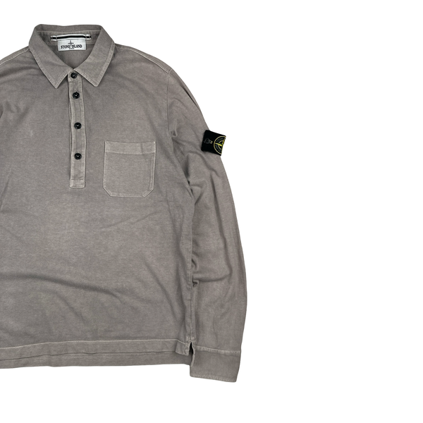 Stone Island Grey Button up Long sleeve Polo Shirt - Large