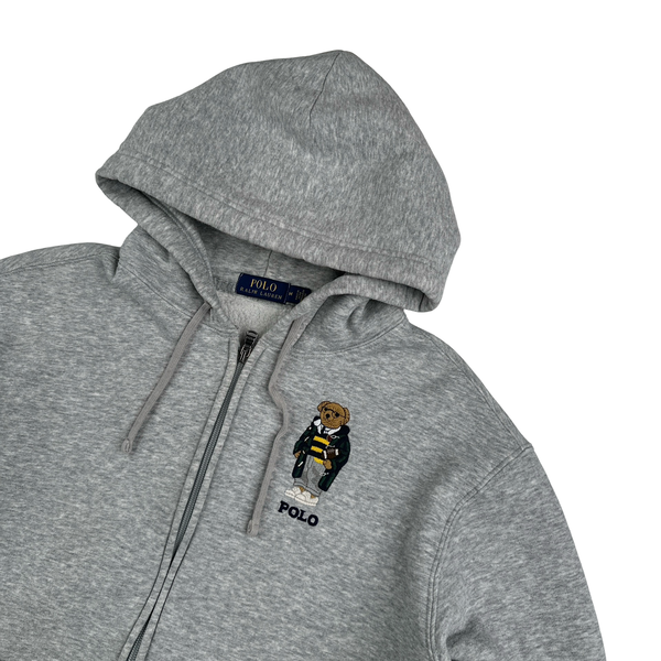 Ralph Lauren Polo Bear Grey Embroidered Zipped Hoodie - Medium