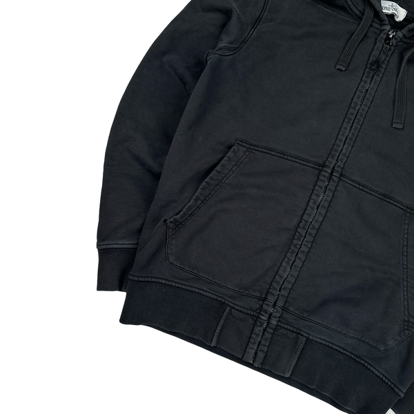 Stone Island Black Cotton Zipped Hoodie - Medium
