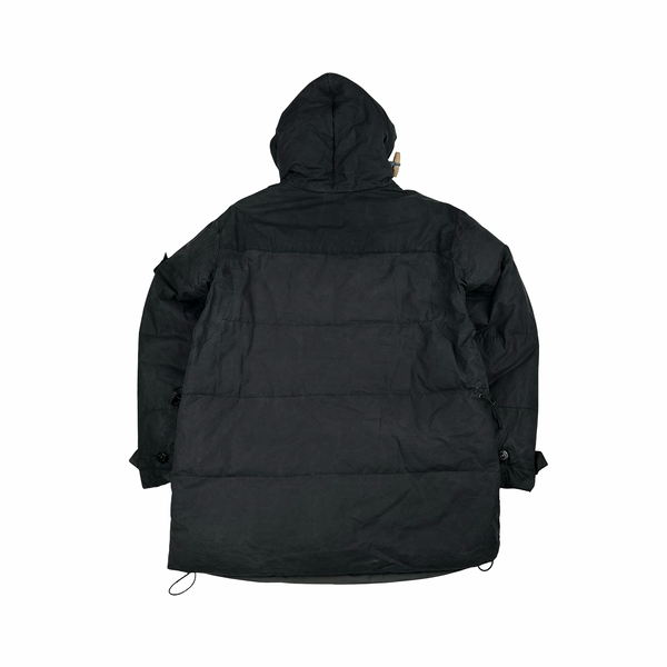 Stone Island 1999 Navy Vintage Waxed Cotton Long Puffer Parka Jacket - Small