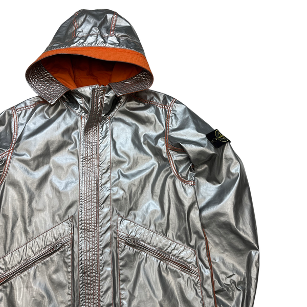 Stone Island Reversible Silver Orange Spaceman Raso Gommato Jacket - Small