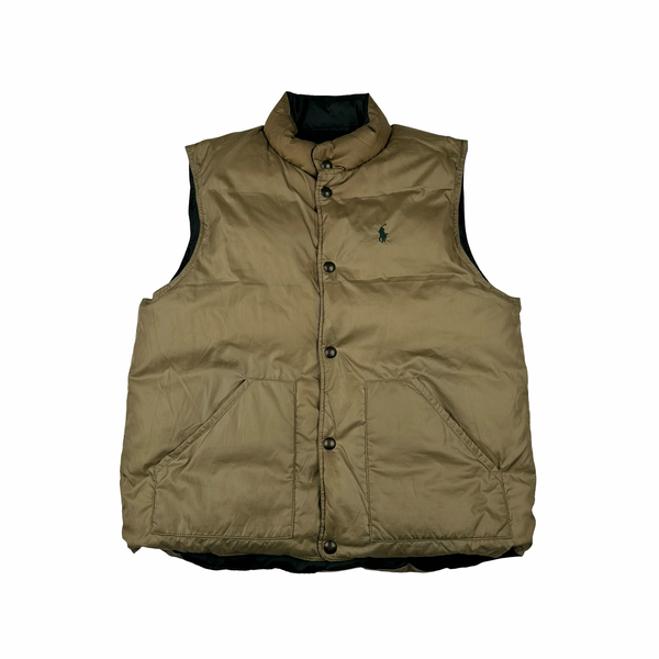 Ralph Lauren Green/Beige Down Reversible Puffer Gilet - Large