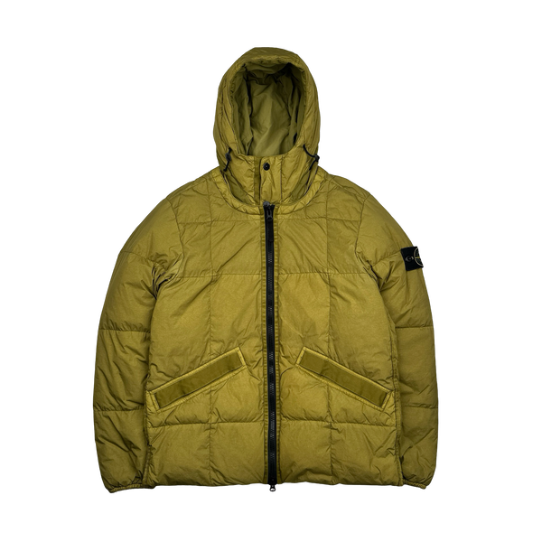 Stone Island 2019 Chartreuse Down Garment Dyed Crinkle Puffer Jacket Mat s Island