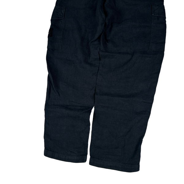 Stone Island Ghost 2025 Navy Type Re Fit Linen Cargo Trousers - Small
