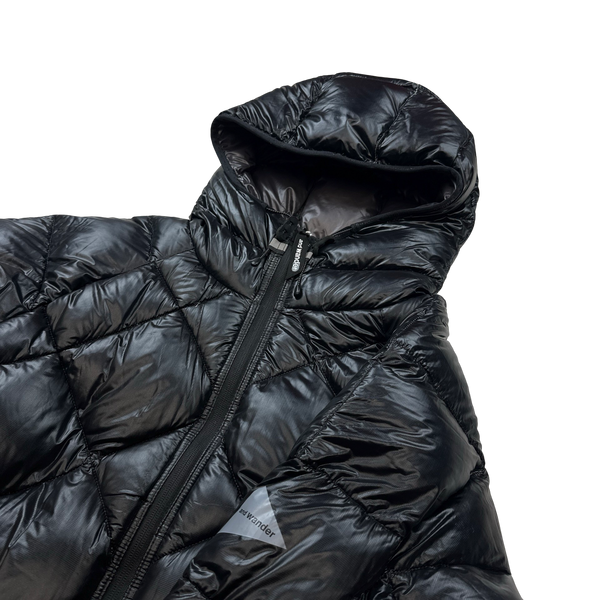 And Wander Black Pertex Diamond Quilted Hooded Puffer Jacket - Medium