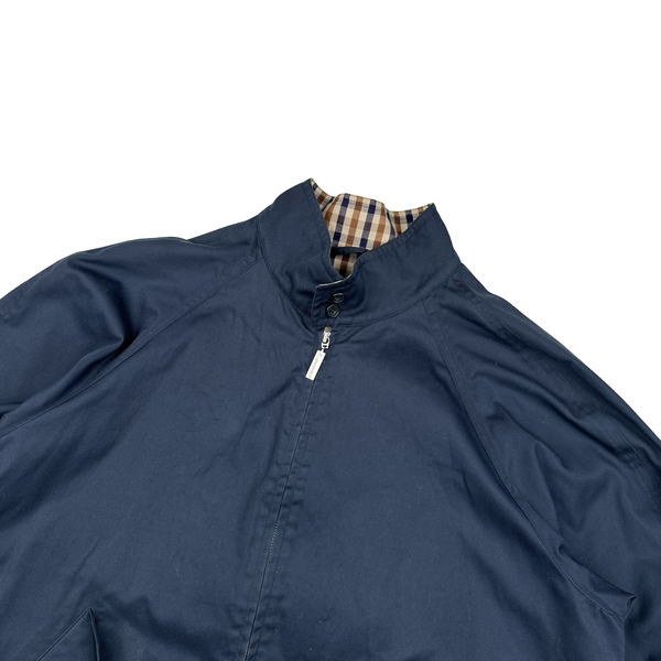 Aquascutum Checked Collar Cotton Navy Harrington Jacket - Large