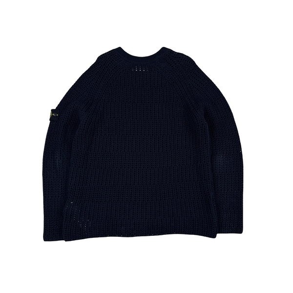 Stone Island 2022 Navy Thick Woven Knit Crewneck Jumper - XL