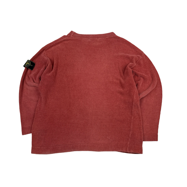 Stone Island Vintage Carmine Red Green Edge Wool Blend Jumper - Large