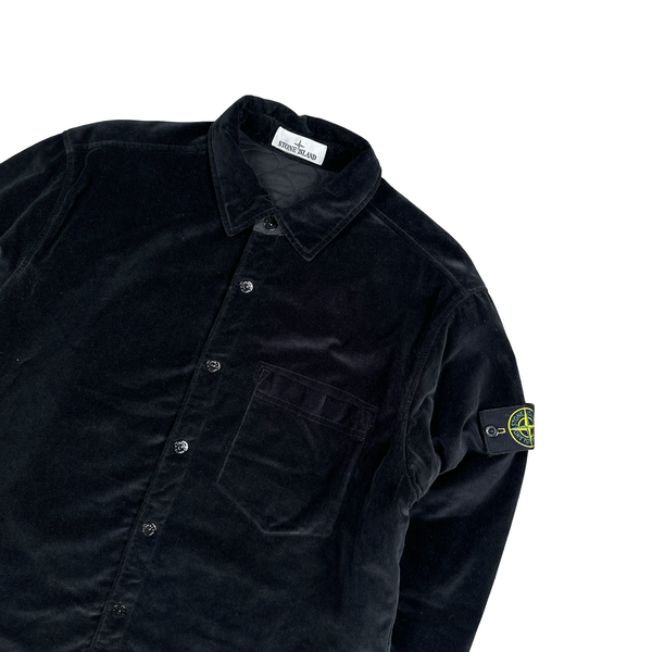 Stone Island 2023 Black Cotton Velvet Buttoned Overshirt - Large